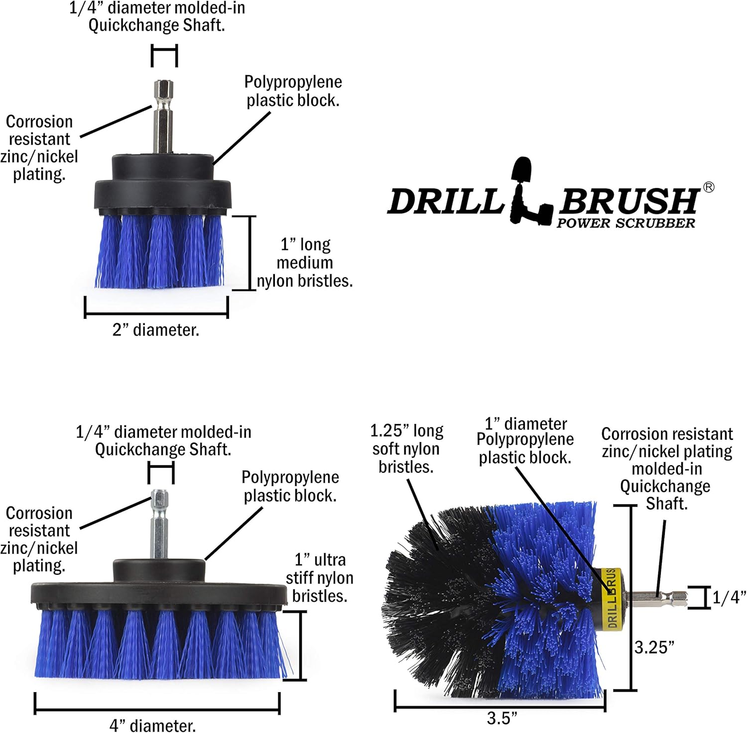 Drill Brush Power Scrubber by Useful Products Drill Brush Boat Accessories – Kayak Cleaning Kit – Boat Drill Brush Set - Marine Scrub Brush Attachment for Drill - Rotary Cleaning Brushes for Boats: Kitchen & Dining