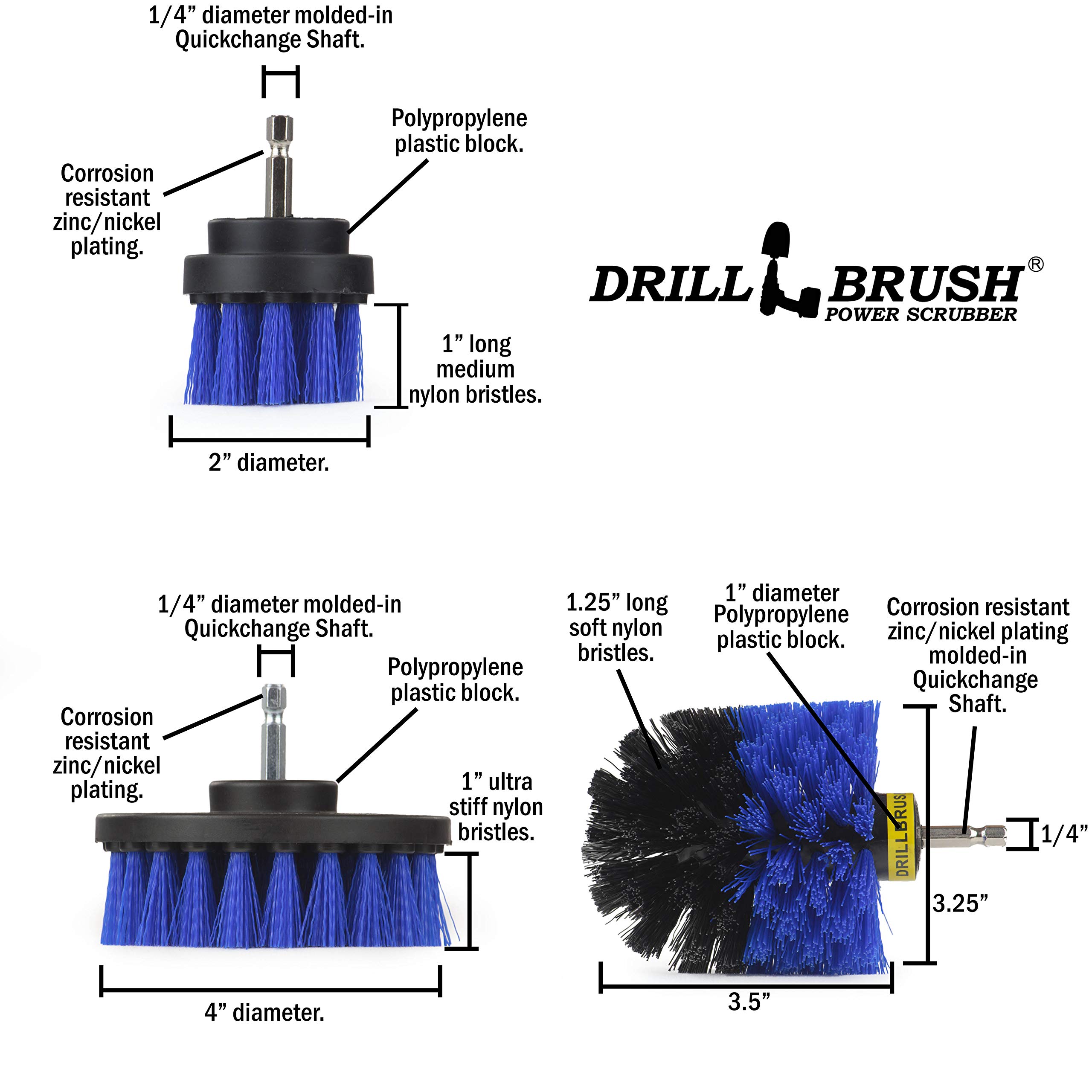 Drillbrush Boat Accessories – Kayak Cleaning Kit – Boat Cleaning Brush Kit – Marine Scrub Brush Attachment for Drill – Rotary Brushes for Boats – Motorized Hull Power Scrubber Set - Hull Cleaner Set