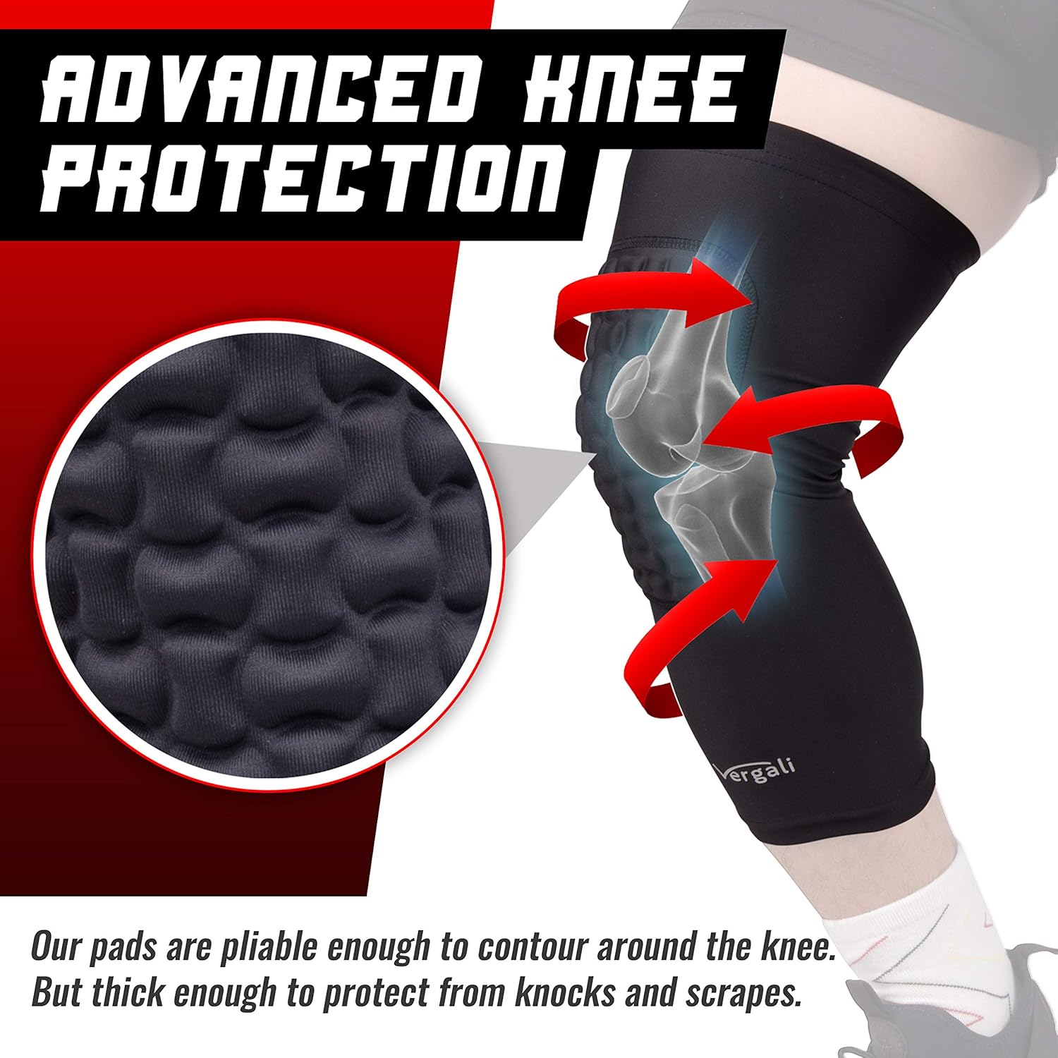 Vergali Basketball and Wrestling Knee Pads for Youth and Adult (Set of 2). Durable Padded Knee Sleeve Design Contours Around Knee to Protect Your Leg. Perfect Compression for Boys, Girls, Men, Women : Sports & Outdoors