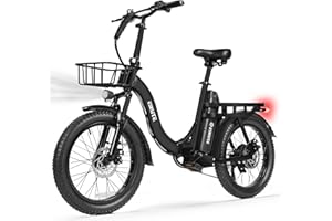 ESKUTE Electric Bike for Adults – 1200W Peak Motor, Folding 20x3 Fat Tire E‑Bike, 48V 10.4Ah Battery, Step‑Through Cargo Fold