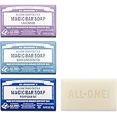 Dr. Bronner's Pure-Castile Magic Bar Soap- Made with Regenerative Organic Certified Oils- For Face, Body, Hair, Vegan Soap Bars for Men & Women- Variety 3-Pack, Peppermint Lavender, Unscented