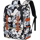 Ronyes Vintage Backpack for Women Men, Laptop Backpack 15.6 inch Bookbag Casual Daypack for College Work, Black with Flower Pattern