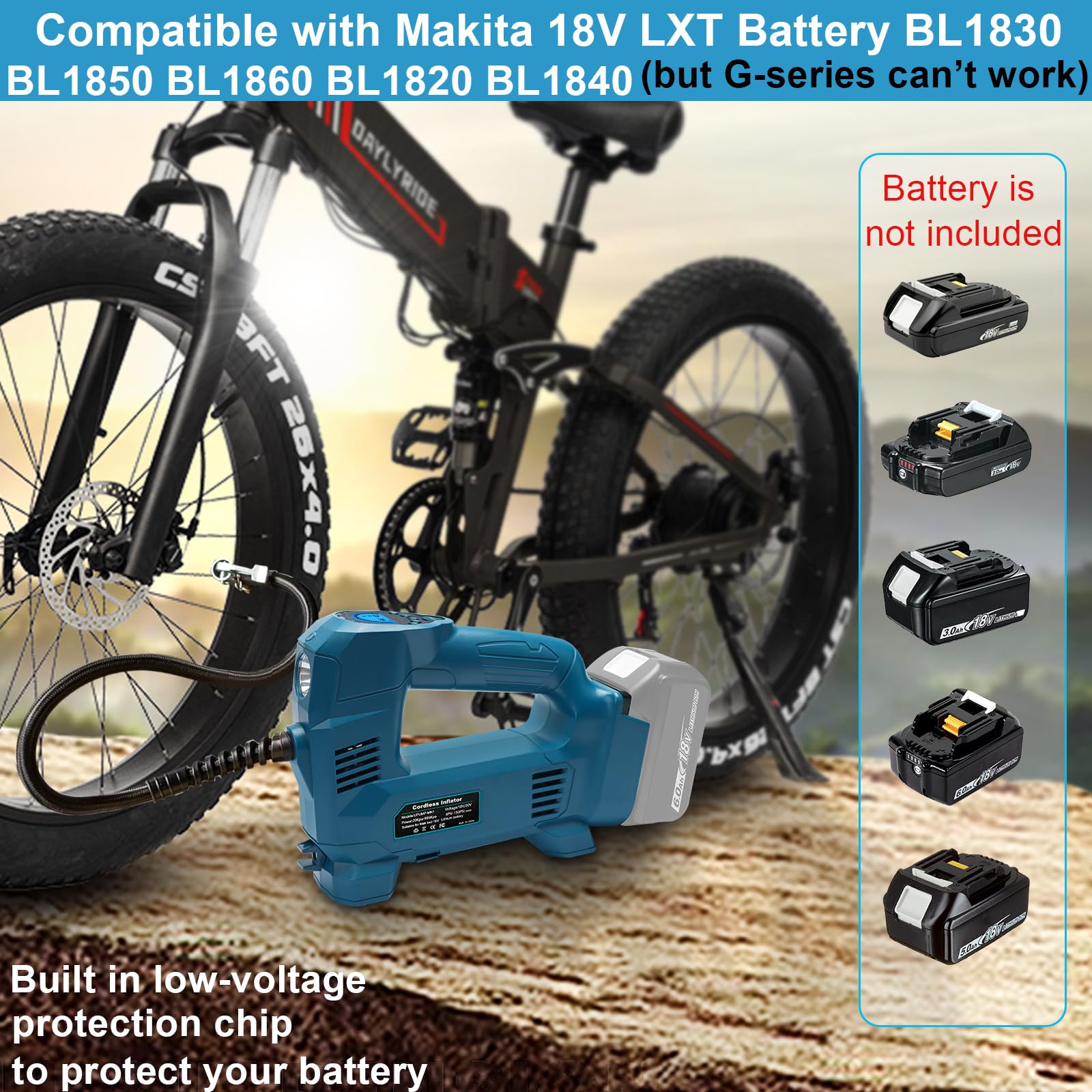 Powarobor 18V Akku Kompressor Kompatibel mit Makita 18V Akkus,10.34 bar Akku Autokompressor/kabellos Luftpumpe für Fahrrad/Auto/Motorrad 150PSI, Automatisch Stop,LED Lampe (ohne Akku, ohne Ladegerät) 8