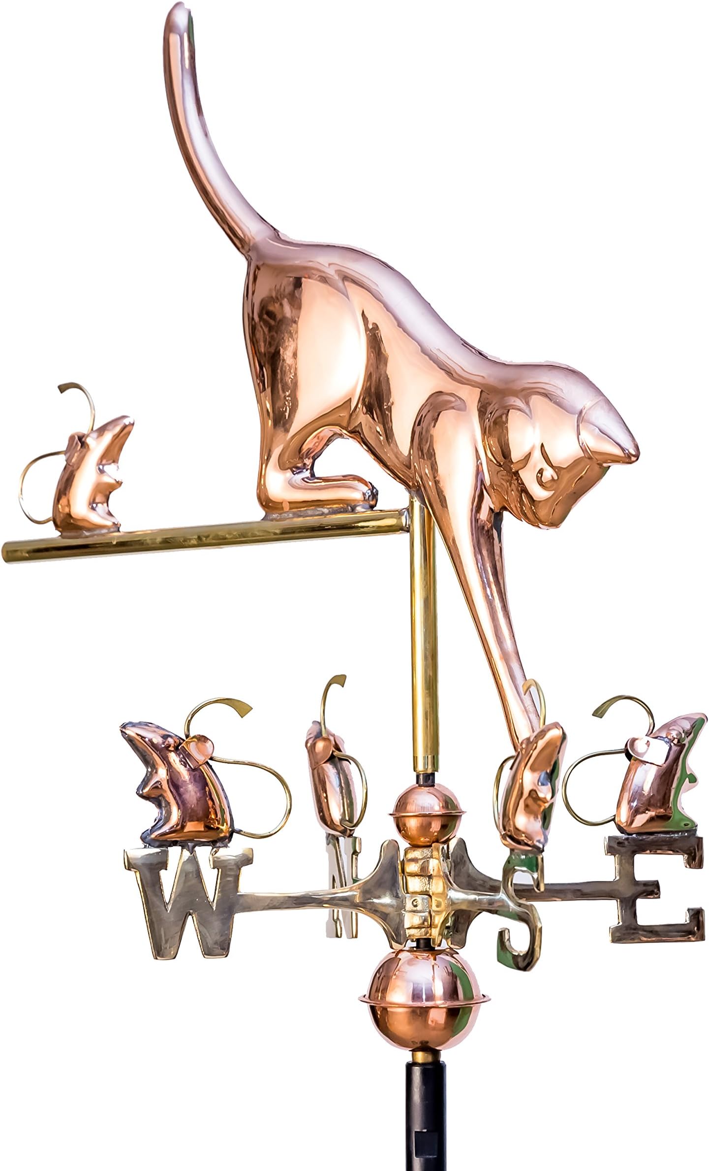 East Coast Weathervanes and Cupolas Garden Cat and Mice Weathervane Polished Copper (Copper, W/Roof Mount)