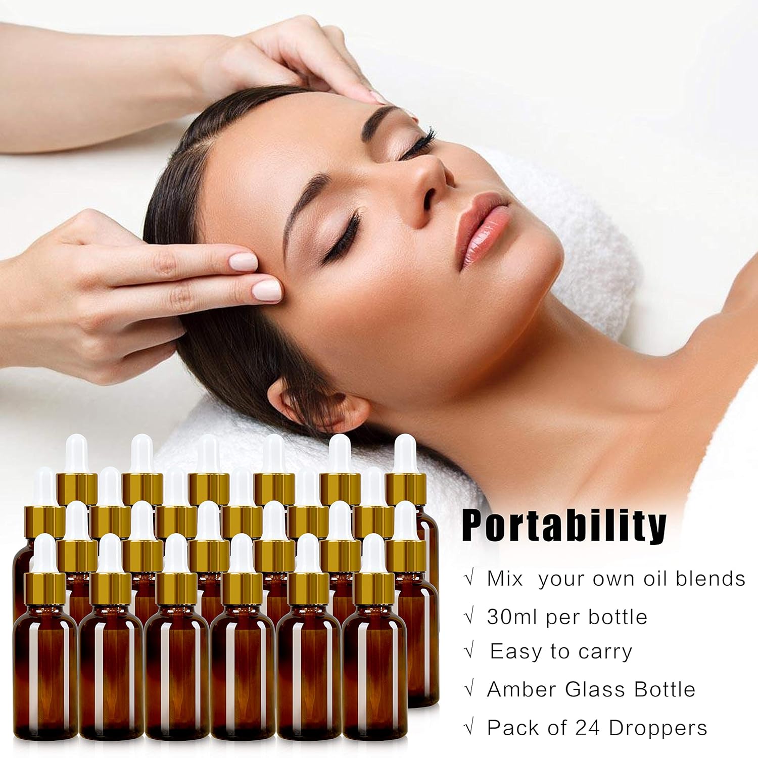 XIA QIAN GE 24 Pack, 1 oz Dropper Bottles for Essential Oils,30ml Amber Glass Bottles with Eye Droppers Tincture Bottles,Leak Proof Travel Bottles for Liquids,Lab Chemicals: Beauty