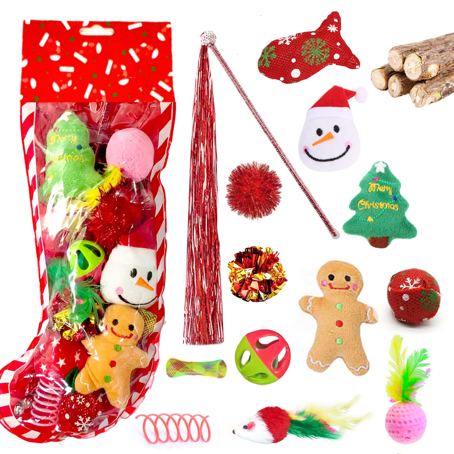MQIAN 18PCS Christmas Cat Toys, Cat Christmas Stocking Gift Set, Cat Toys For Indoor Cats Interactive Cat Toy,Toys for Ca - Christmas Stocking Gift Best Gift for Cats