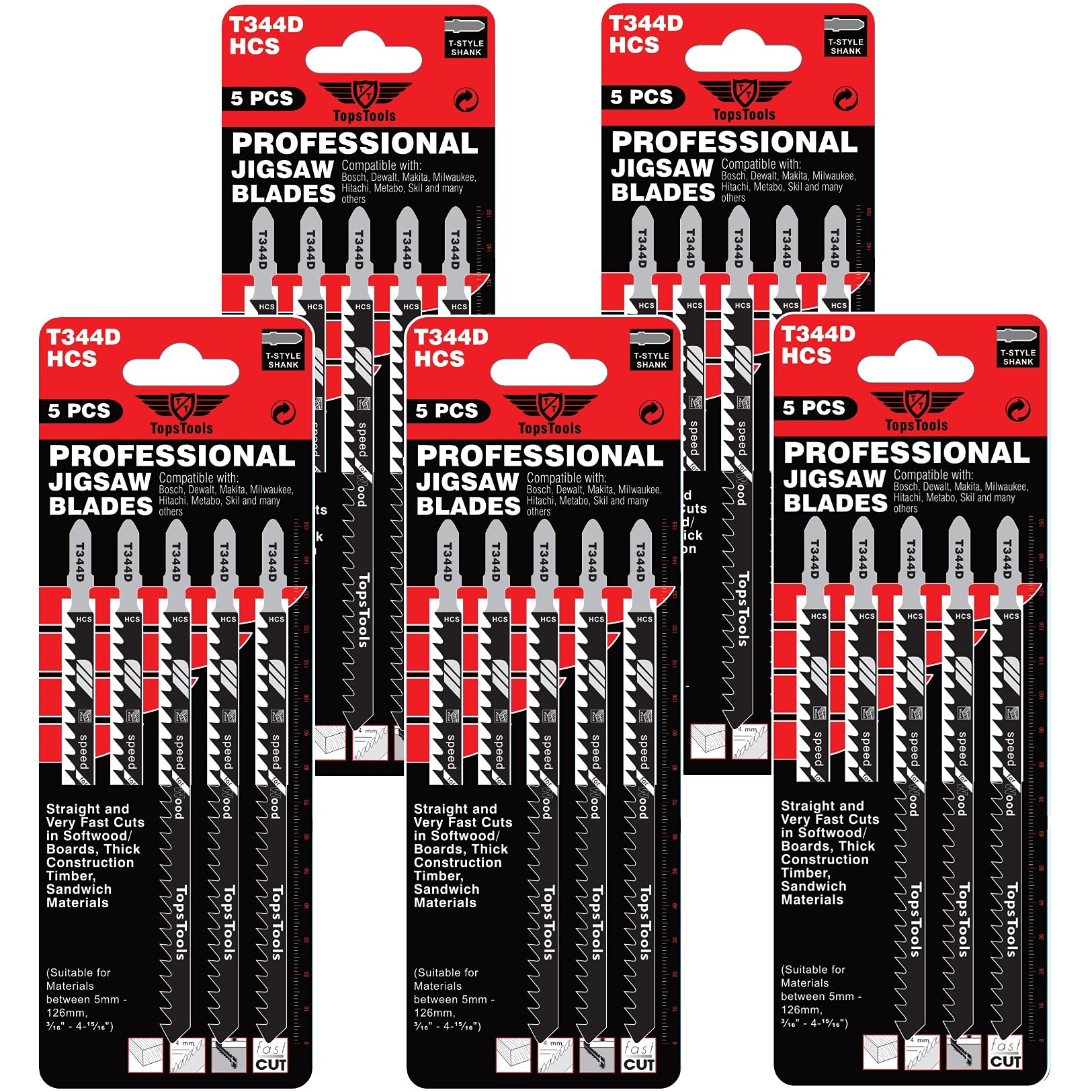 25 x TopsTools JSTT344D_5 T344D 152mm Jigsaw Blades Designed for Long Clean Straight and Fast Cuts in Wood