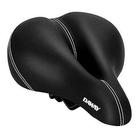 DAWAY C10 Fahrradsattel Damen Herren - Bequemer Breit Fahrradsitz Leder MTB Fahrrad Sattel, Weicher Schaumstoff Gepolstertes,
