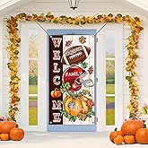 SENSEVEN Fall Football Welcome Door Banner, Pumpkin Autumn Sports Game Day Fall Door Cover, Large Thanksgiving Harvest Autumn Welcome Porch Sign Door Decor Backdrop Banner 70.9 x 35.4 Inches