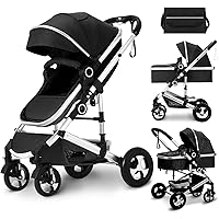 2 In 1 Stroller HONEY JOY , Foldable High Landscape Infant Carriage With Foot Cover, Adjustable Backrest & Canopy, Suspension Wheels & Storage Basket, Newborn Pushchair Stroller For Boys Girls (Black Baby Stroller