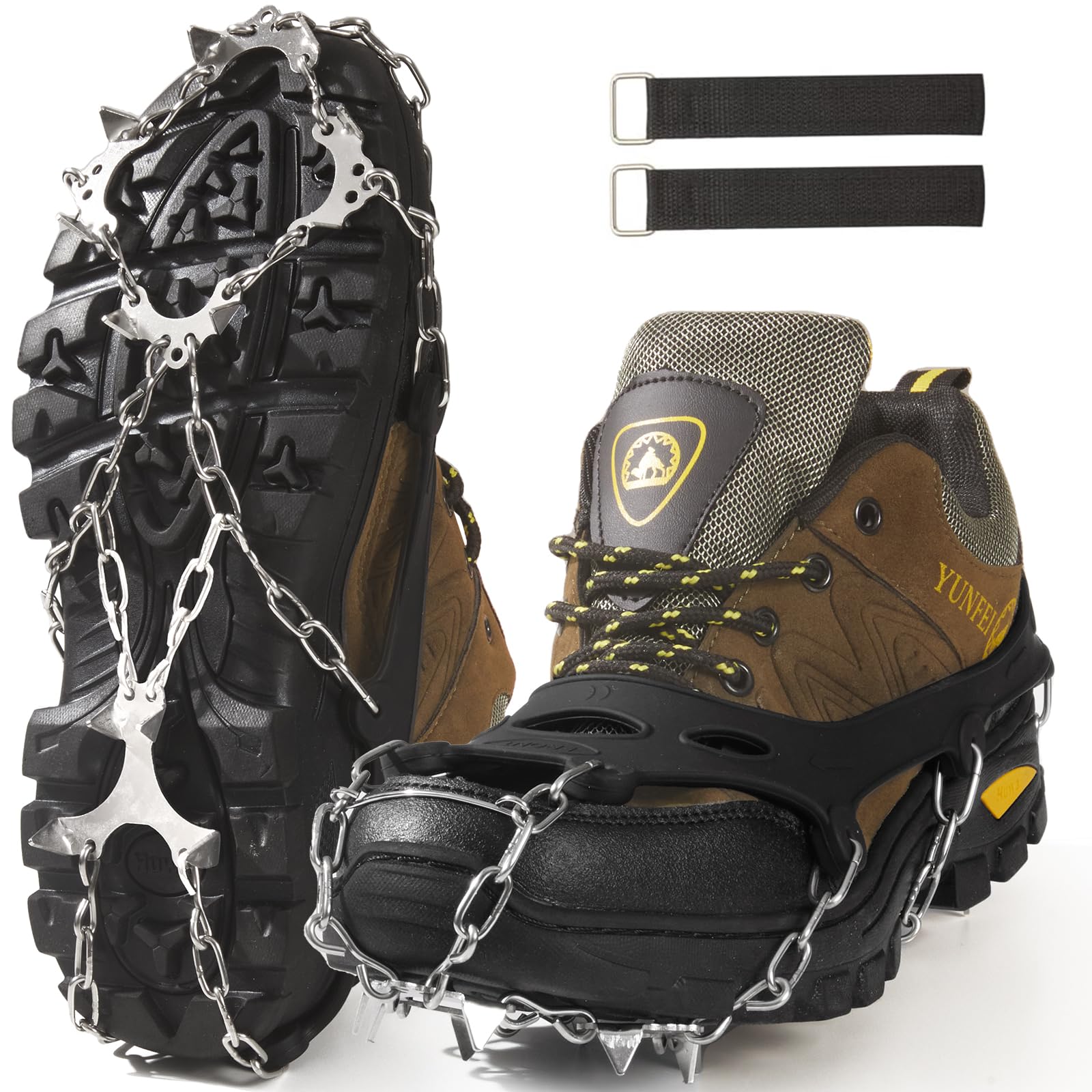 Ice cleats，Snow Ice Traction Shoe Boot Cleats， True Stainless Steel Spikes and Durable Silicone，Anti - Slip Boots Spikes for Walking, Jogging, Climbing and Hiking (12 Spikes, XL)