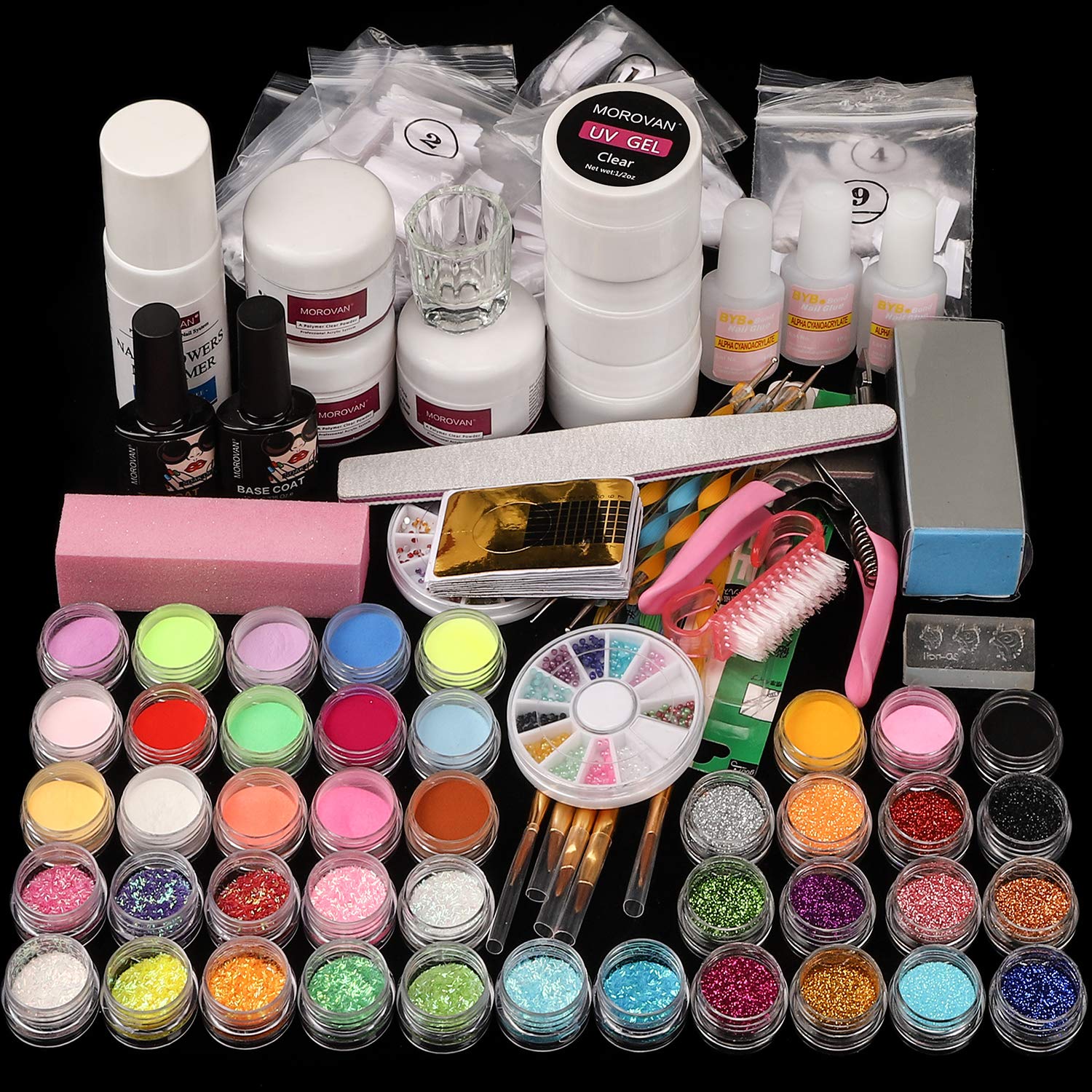 Acrylic Nail kit, with Nail Flowers Monomer and Basic Nail Art Tools Shinny Glitter Acrylic Powder liquid Kit Gift Box Set: Beauty