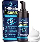 NOVEHA Eyelid Foaming Cleanser | Everyday Scrub for Soothing Relief | Refreshing Mild Eye Lid Wash to Remove Pollen, Dirt & Oil | Lash Shampoo & Makeup Remover to Support Healthy Eyes | 3.4oz