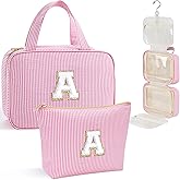 YOOLIFE Initial Hanging Toiletry Bag for Teen Girl - Birthday Gifts for 11 12 13 14 15 16 17 18 19 Year Old Girls, Travel Toiletry Bag Gifts for Mom Daughter Sister Friends, Letter A, Pink