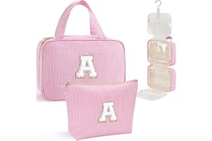 YOOLIFE Initial Hanging Toiletry Bag for Teen Girl - Christmas Gifts for 11 12 13 14 15 16 17 18 19 Year Old Girls, Travel Toiletry Bag Gifts for Mom Daughter Sister Friends, Letter A, Pink