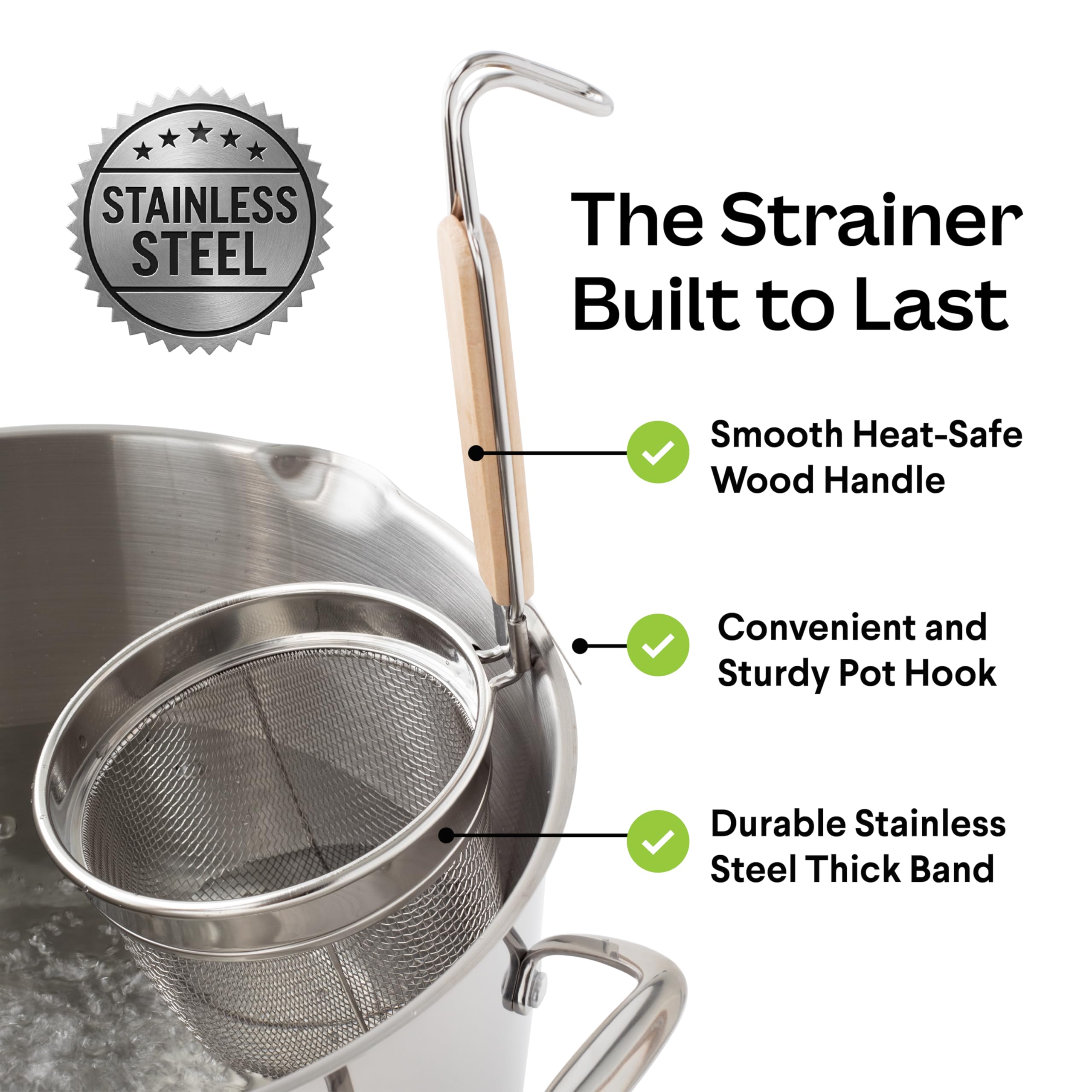 Noodle Basket Set – Stainless Steel Fine Mesh Strainer with Handle, Pasta Tool for Boiling, Asian Cooking Utensils – Ramen, Dumpling, and Hot Pot Ready