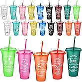 Havawish 24 Pcs Inspirational Christian Gift Bible Verse Tumbler Bulk 24 oz Drinking Tumblers with Lid Straw Religious Plastic Cup for Church Women Men Valentines Day Party Supplies (Colour)