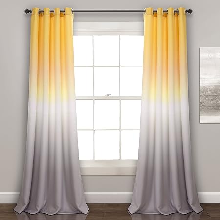 Lush Decor Window Curtain Panel Pair Yellow Gray 84 X 52