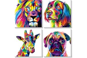 BOWETILE 4 Pack Colorful Animals Paint by Numbers Adult Kit Beginners with Frame, Adult Paint by Number Kits on Canvas, Peint