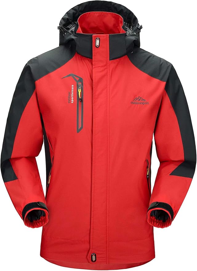 Men's Hooded 3 Zip Pockets Rain Jacket Water Resistant