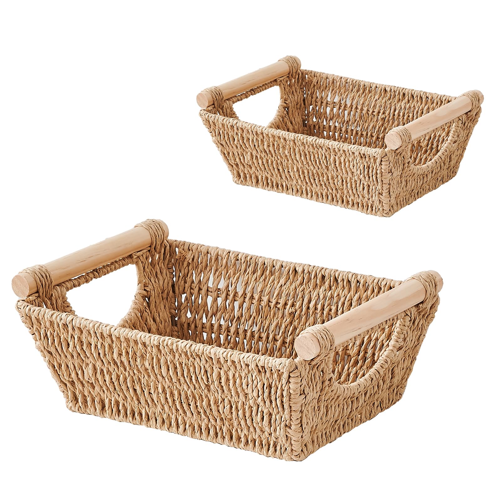 Photo 1 of Lgenhoom Wicker Storage Baskets for Shelves Large Wicker Baskets for Organizing Basket with Built-in Handles Corn Husk Woven Basket (Natural Corn Husk, Large and Small)