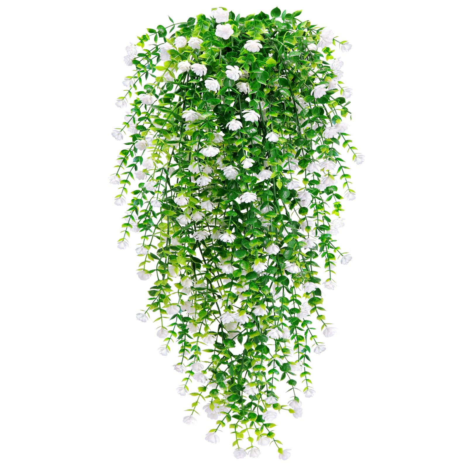 Yueshop 2PCS UV-Resistant Artificial Hanging Flowers Bouquet - Indoor Outdoor Fake Plants for Wall, Home, Garden, Wedding Decor (White)