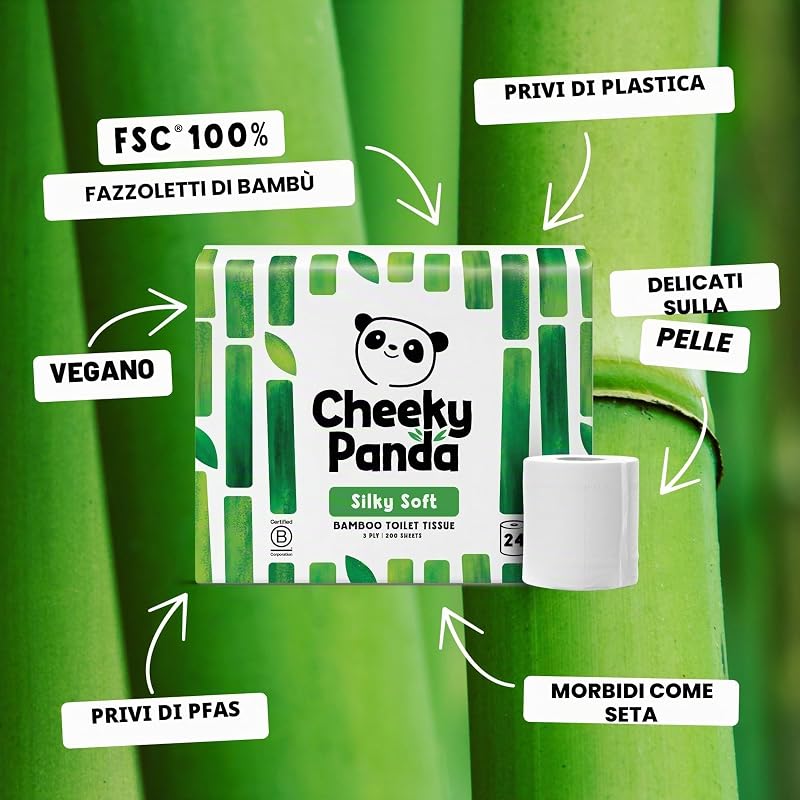 Carta Igienica Bamboo | 24 x Rotoli Carta Igienica 3 Veli | 200 Soffici Fogli | Biodegradabile ed Ecológico | Senza plastica