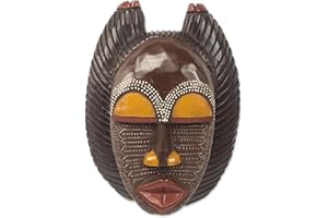 NOVICA Decorative Ghanaian Large Wood Mask, Brown 'A Good Mother'