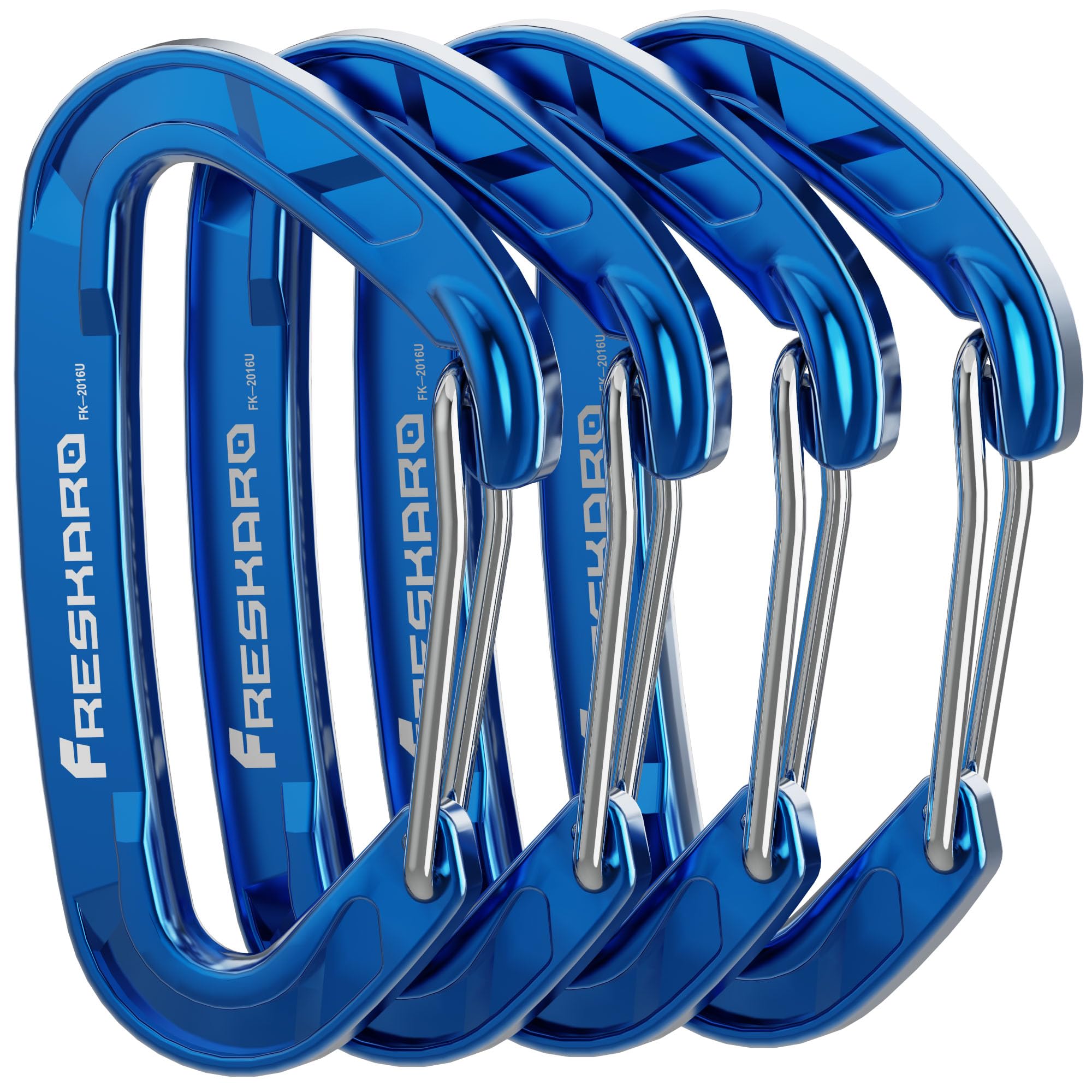 FresKaro 4pcs 15kN Wiregate caribeener clips, Carabiner Heavy Duty, Sturdy EDC Accessory clip, Not for Climbing, Large Size, Lightweight, For Hiking, Camping, Fishing, Outdoor, Backpack, Blue