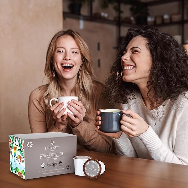 LIFEBOOST ORGANIC DECAF COFFEE K CUPS – LOW ACID SINGLE ORIGIN NON-GMO MOLD FREE DECAF COFFEE PODS COMPATIBLE WITH KEURIG & KEURIG 2 – THIRD PARTY TESTED FOR MYCOTOXINS AND PESTICIDES – 10 COUNT