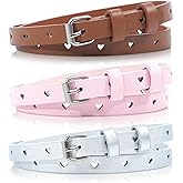 Kajeer Girls Belt for Kids, 3 Pcs Durable PU Leather Belt Metal Buckle Full Heart Hole Youth Toddler Belt for Uniform Casual