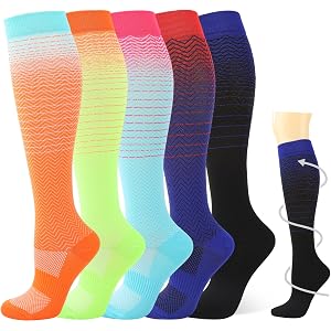 scenicamp 5 Pcs Women Compression Socks 15-20mmHg Knee High Socks | Graduated Compression Design, Breathable Lightweight Fabr