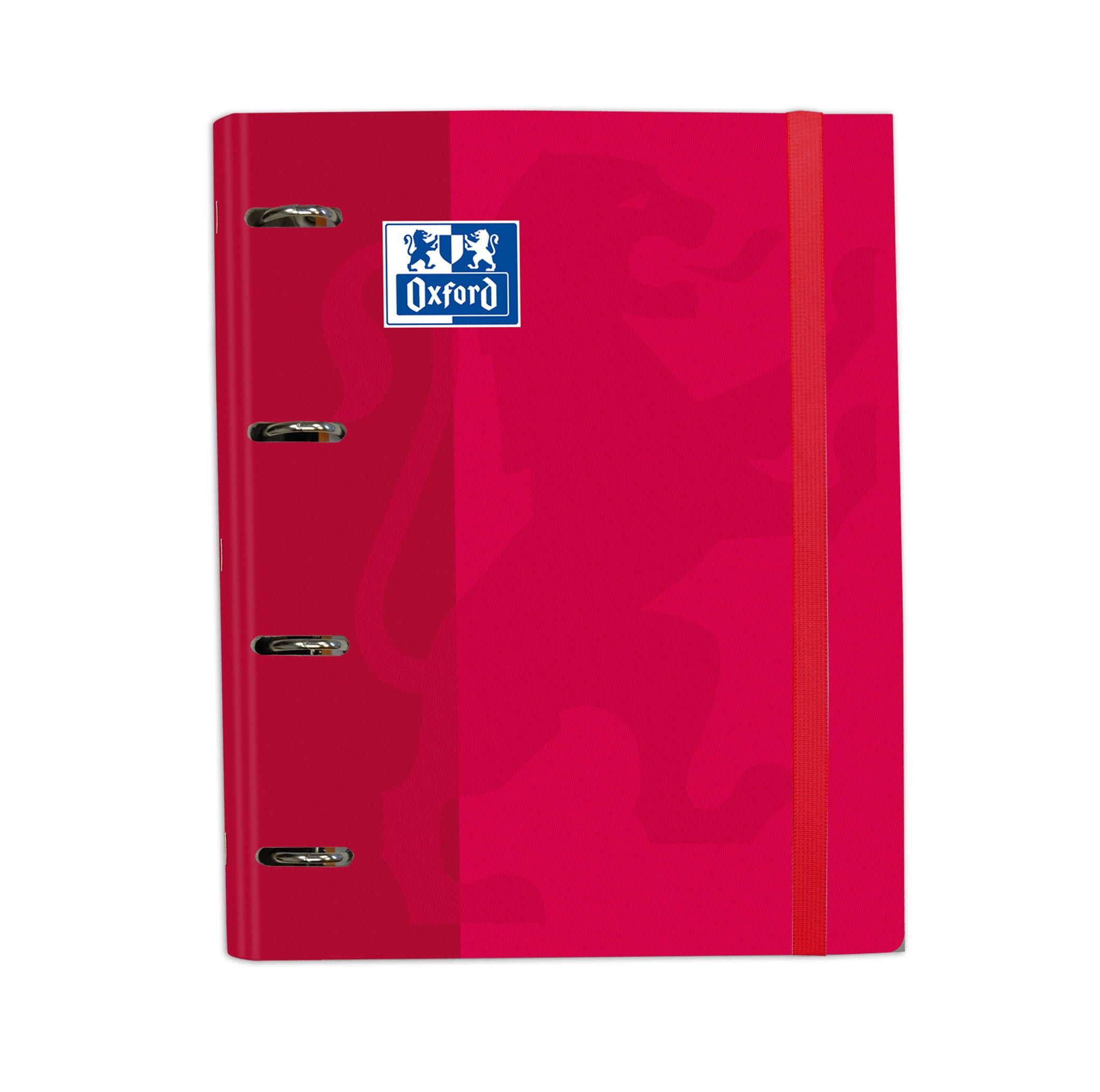 Oxford, 4 Ring Binder A4+ Extra Hard Cover with Rubber, Includes Refill Grid 5 x 5, Red