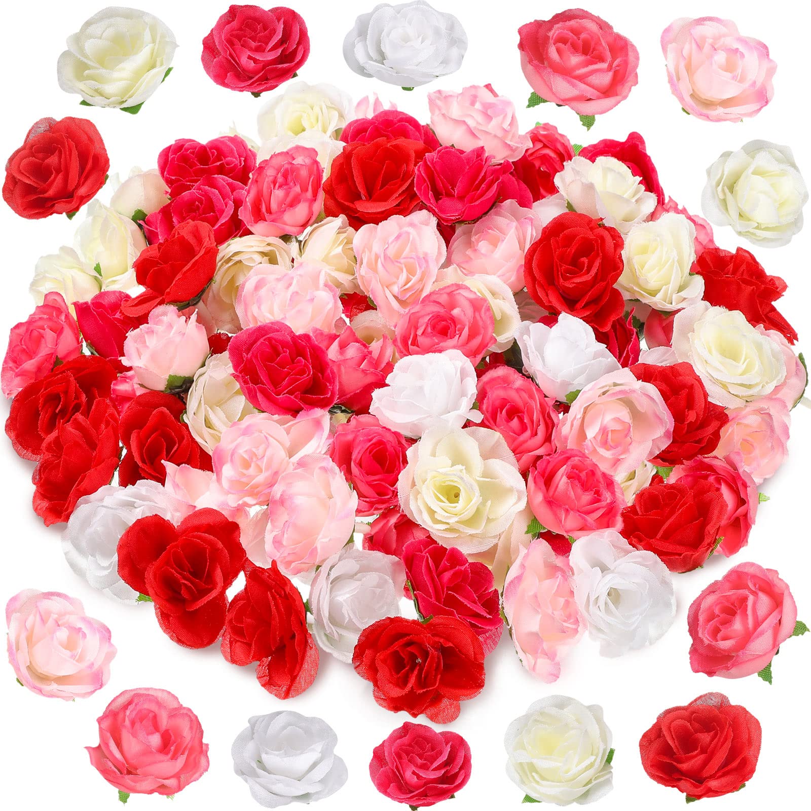 Geosar 102 Pcs 1.4 Inch Mini Fake Rose Flower Heads Tiny Artificial Silk Rose Head Small Multicolor Flower for Crafts Wedding Party Bouquet Hats DIY Wreath Decoration, 6 Colors