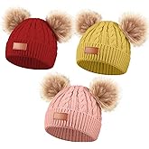 Geyoga Kids Toddler Winter Pompom Hat Baby Knitted Beanie Hat Faux Fur Pom Beanie Cap for Girls Boys 1-3 Years Old