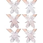 Geyoga 6 Pairs Women Lace Gloves Wedding Tea Party Gloves Elegant Short Novelty Floral Accessories for Funeral Christmas