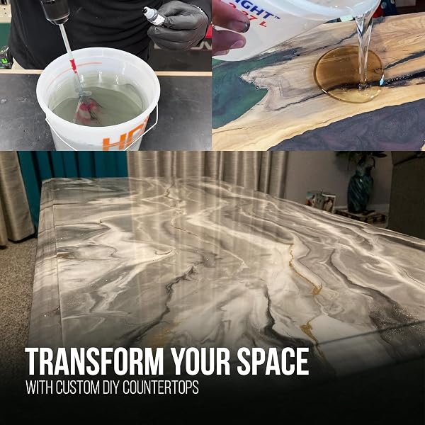 STONE COAT COUNTERTOPS CLEAR EPOXY RESIN KIT (2 GALLON) UV, SCRATCH AND HEAT RESISTANT, FOOD SAFE, FOR KITCHEN COUNTERTOP, TABLETOP, BAR TOP, SHOWER WALLS, WOOD SLABS, OTHER DIY ART CRAFT PROJECTS