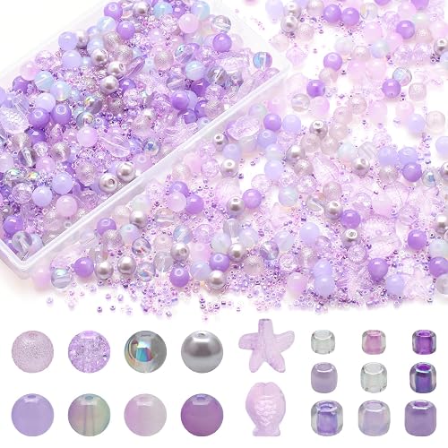 Pink Glass Beads Jewelry Making Kit – 8MM Round Assorted Crystal Beads With Seed Beads, DIY Bracelet & Craft Supplies