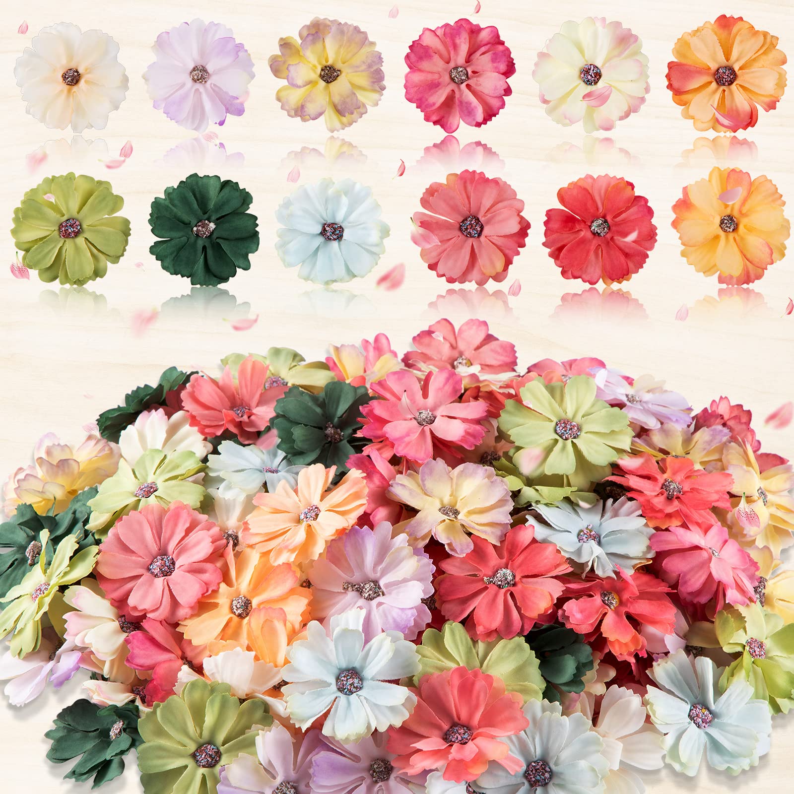 Xinnun 120 Pcs Bulk Mini Silk Flower Heads, Multicolor Small Artificial Fake Flower Heads, Faux Fabric Flowers for DIY Crafts, Wedding Decor, Wreath Making, Scrapbooking, Party & Home Decoration