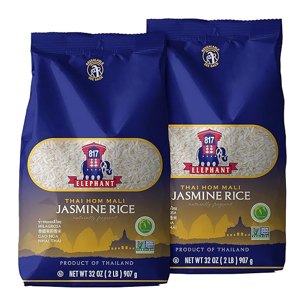 817 ELEPHANT JASMINE RICE WHITE THAI HOM MALI, 2 LBS (PACK OF 2)