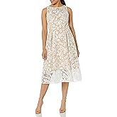 Adrianna Papell Womens Embroidered Tea Length Dress