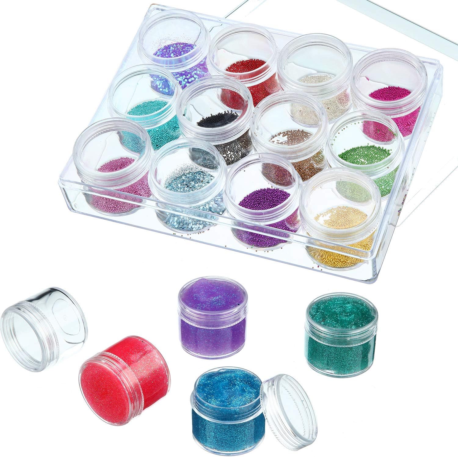 Clear Bead Organizer Bead Storage Containers Set with 12 Boxes (1.5 x 1.5 x 1.3