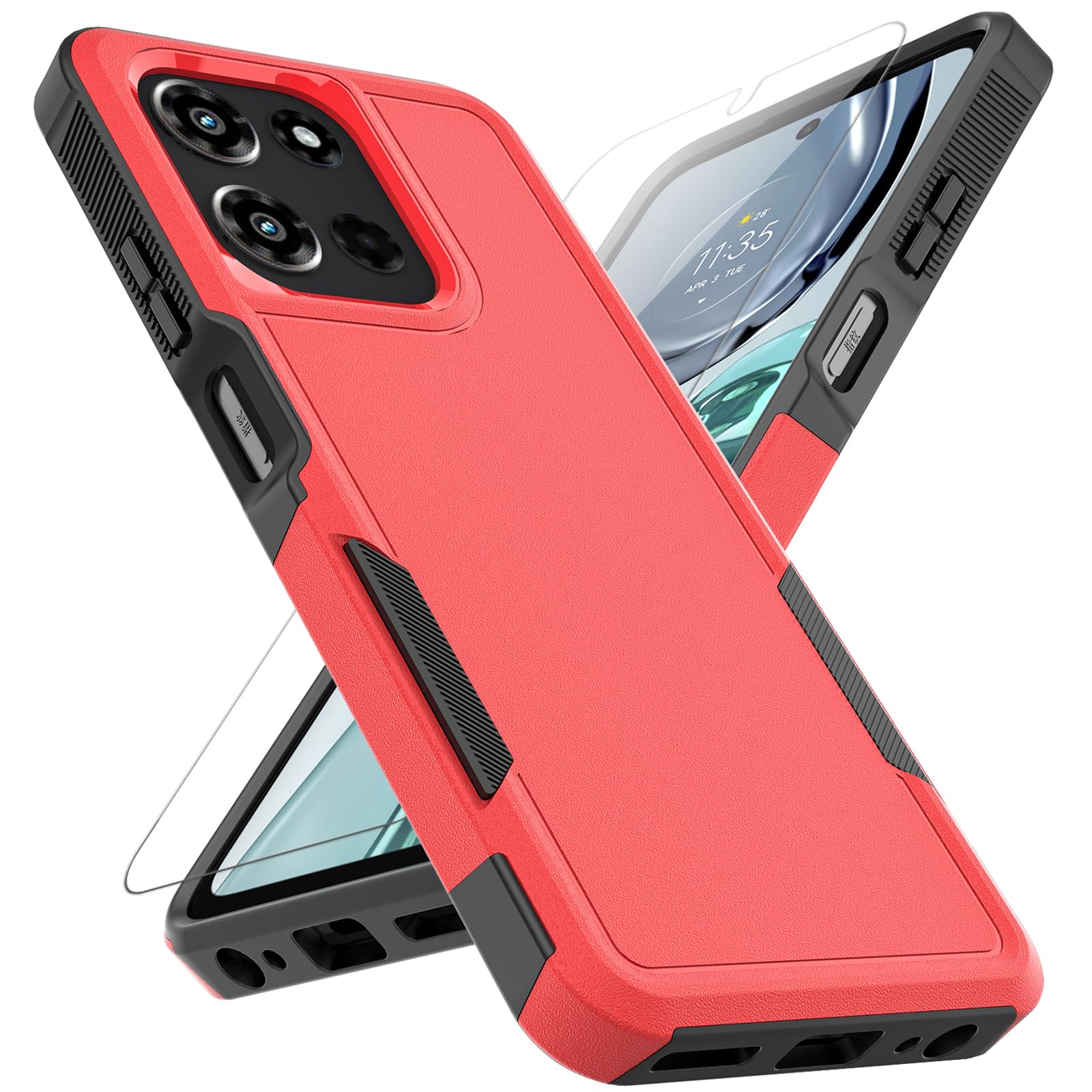 for Motorola Moto G 2026 Case: Dual Layer Protective Heavy Duty Cell Phone Cover Shockproof Rugged with HD Screen Protector - Military Protection Bumper Tough for Moto G 2025/G Play 2026, Red