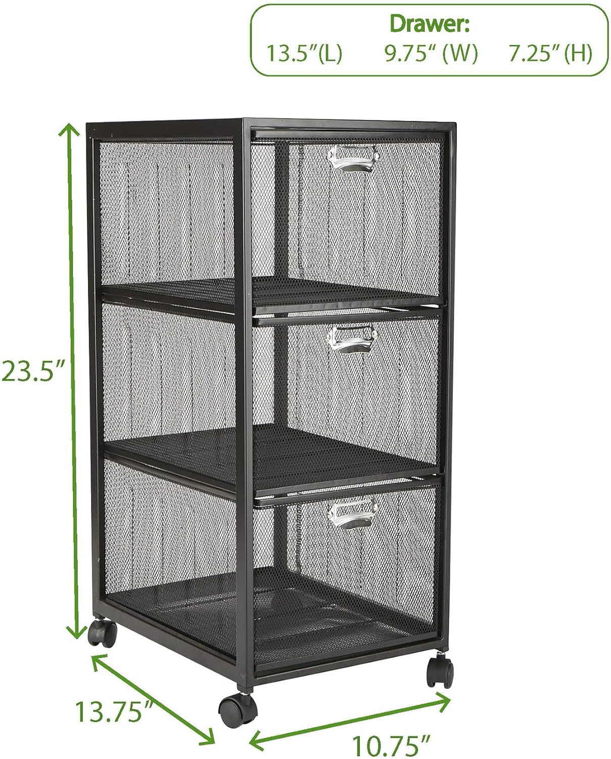 Mind Reader 3TWHEEL-BLK 3-Tiered, Rolling Mesh, Metal, File, Utility, Office Storage, Heavy Duty Multi-Purpose Cart, Black 3 Drawer: Home & Kitchen