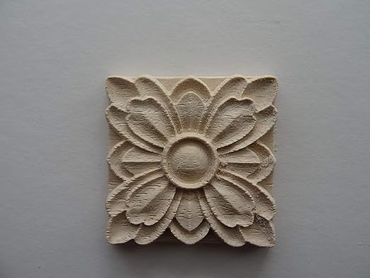 Decorative Wooden Flower Square Applique Onlay Furniture Moulding