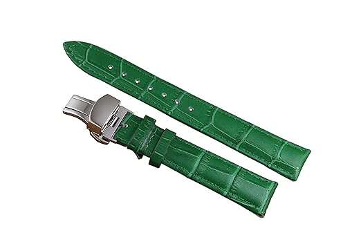 22mm Green Superior Upscale Wide Replacement Girls Watch Straps Folding Buckle Alligator Grained Cowhide