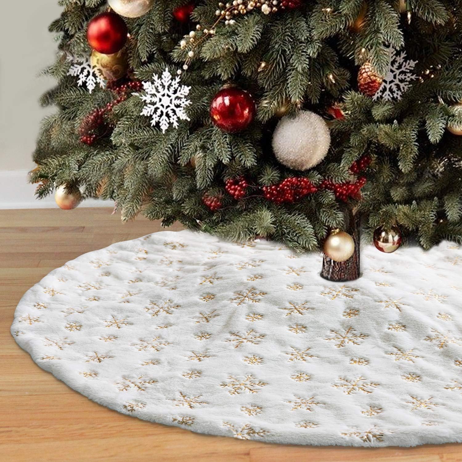 Dremisland Christmas Tree Skirt, 48" Large White&Gold
