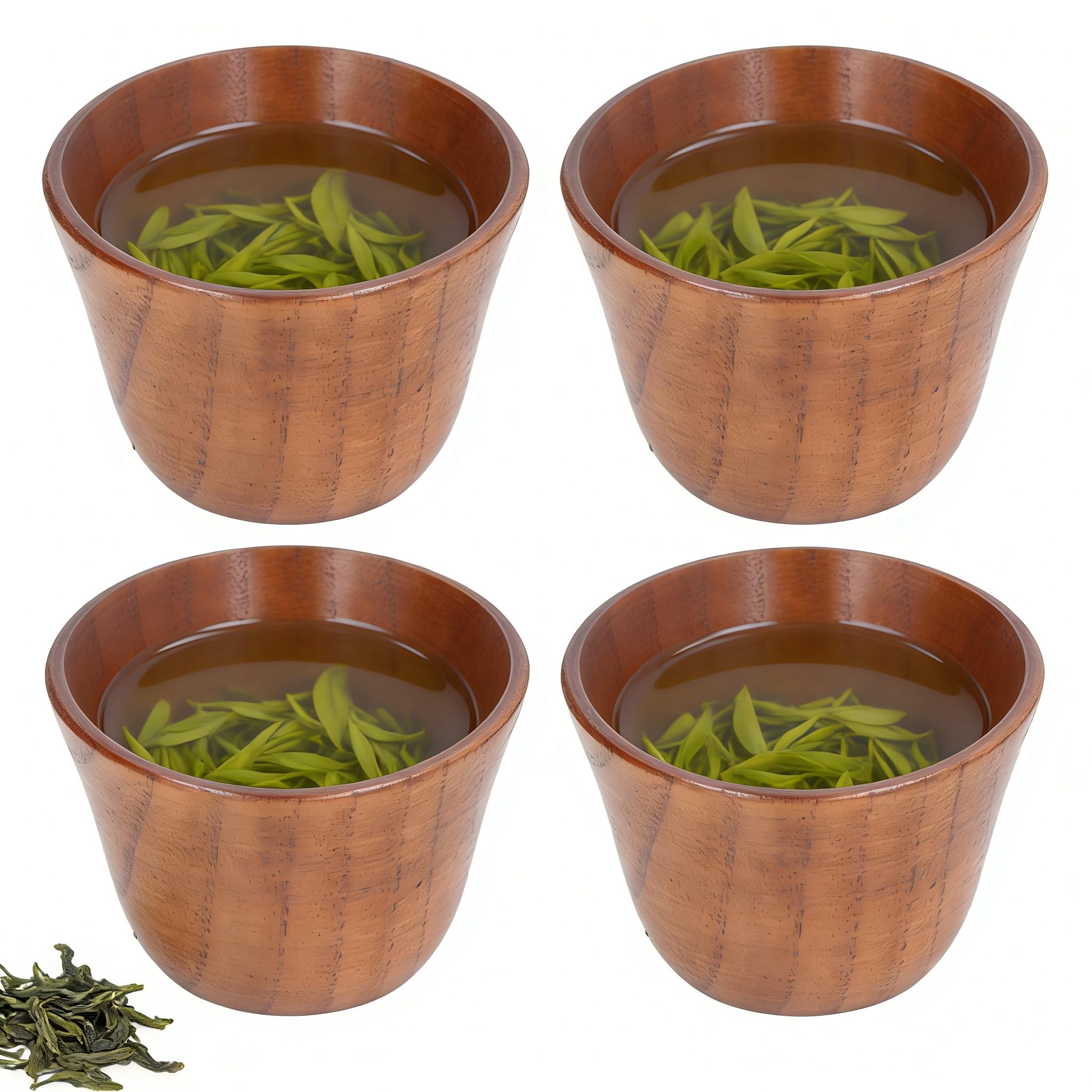 Tissting 4Pcs 75ml Japanese-Style Wooden Cup, Natural Wood Healthy Safe Small Teacup Retro Heat Insulation Wooden Drinkware for Tea Coffee Milk Wine
