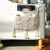 Mkono Macrame Couch Organizer Remote Control Caddy Sofa Armrest Armchair Bedside Storage Holder Bag for TV Remote, Magazine, Books, Cell Phone, iPad, Boho Living Room Home Dorm Decor, Beige