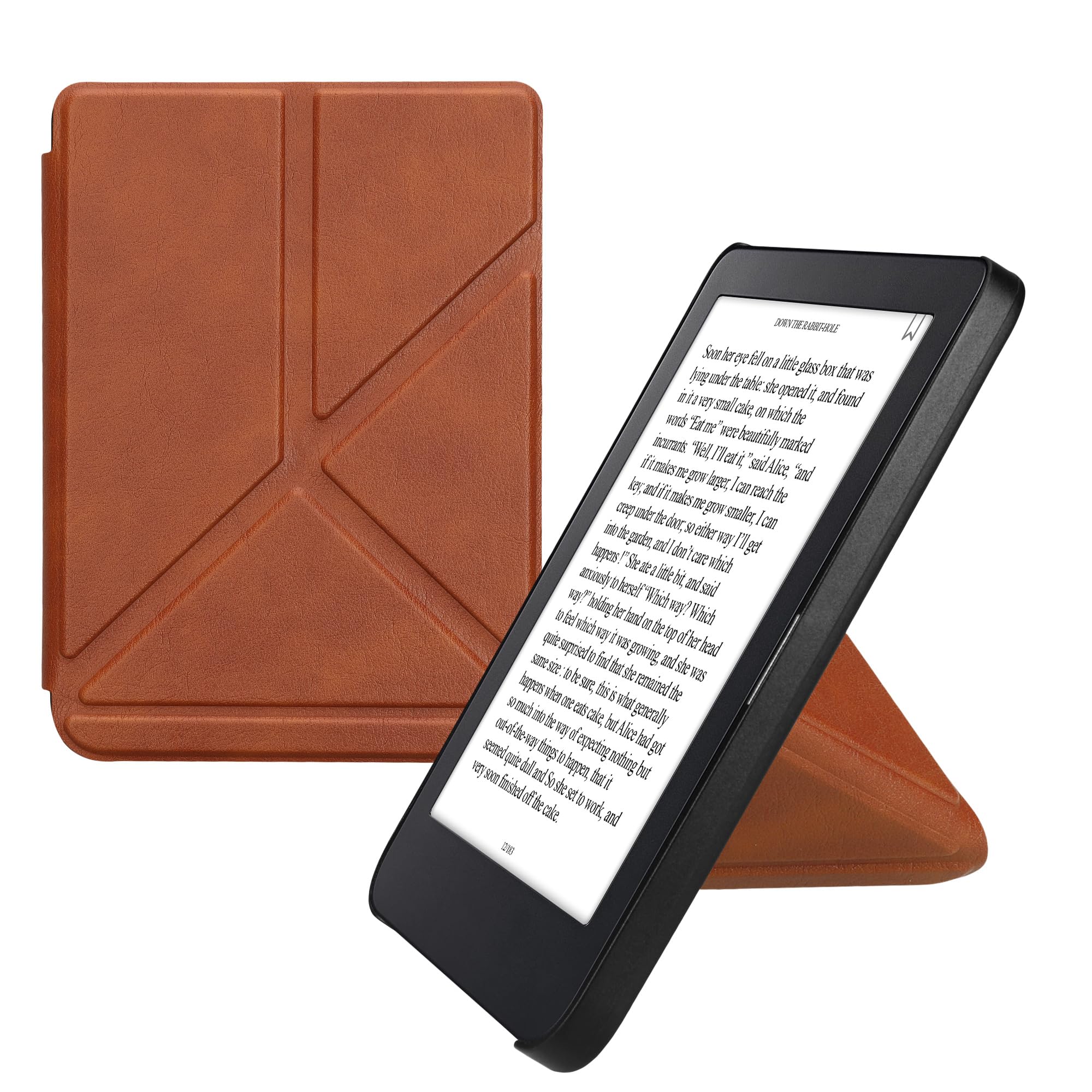 kwmobile Origami Cover for Kobo Clara 2E / Tolino Shine 4 Case - Slim PU Leather eReader Cover with Stand and auto sleep funktion - Brown